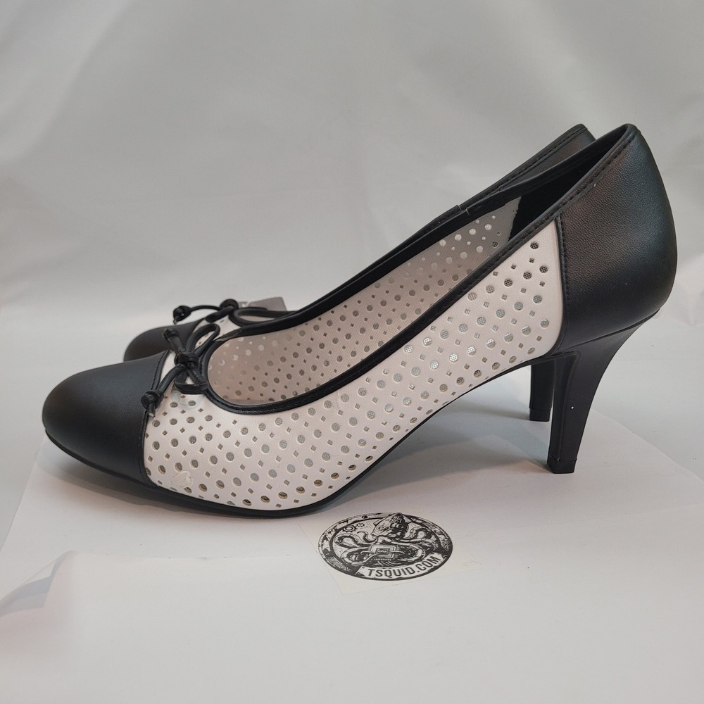 Comfort Plus by Predictions Pumps Womens 10W White Black Perforated Bow Heels
